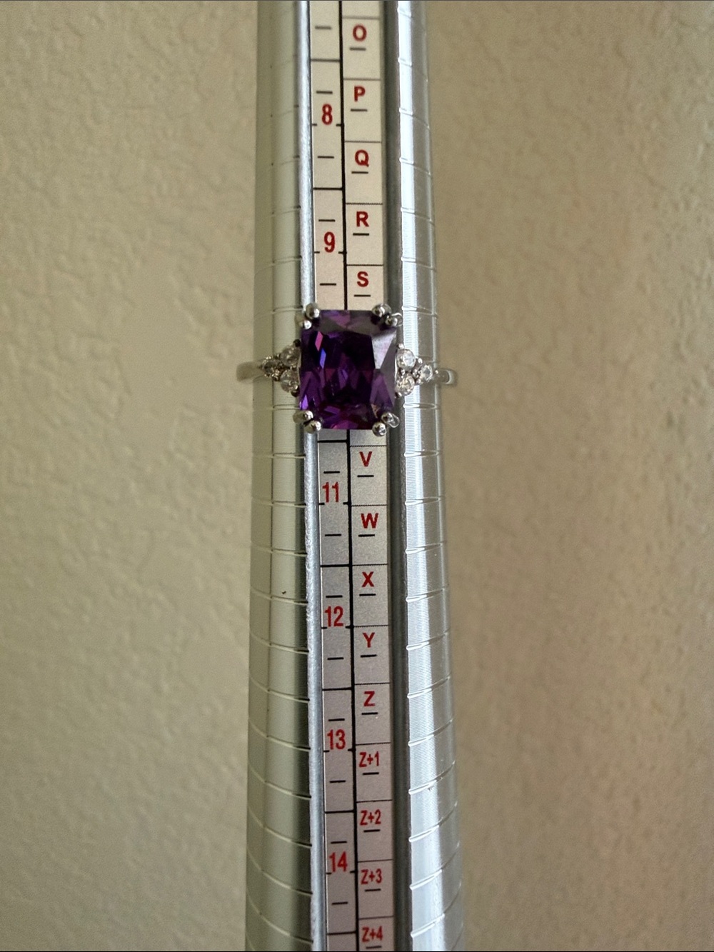 Sterling Silver Amethyst Ring with Side Accents - Purple